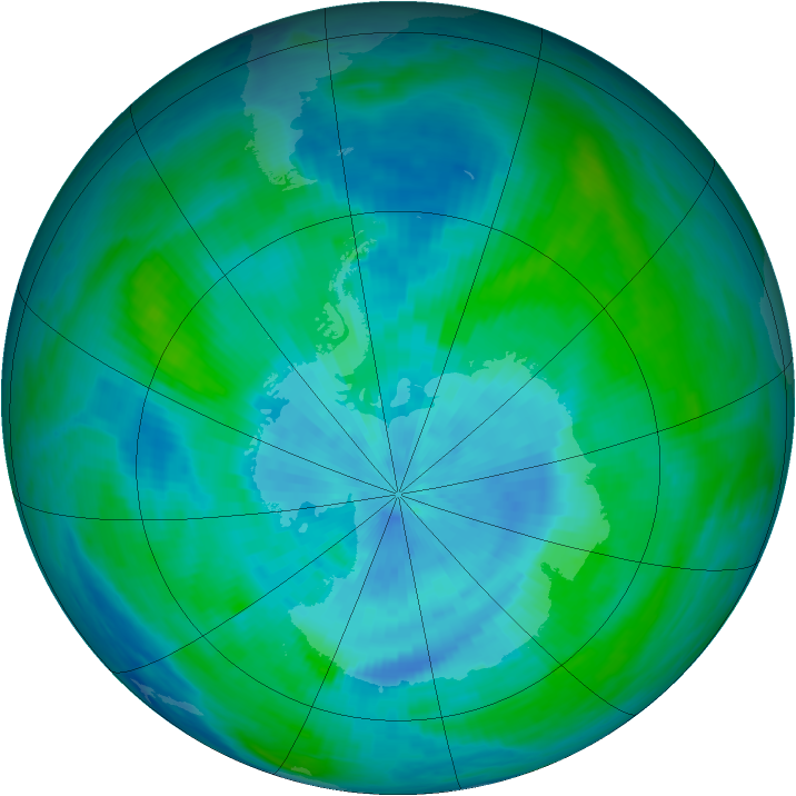 Antarctic ozone map for 11 March 1990